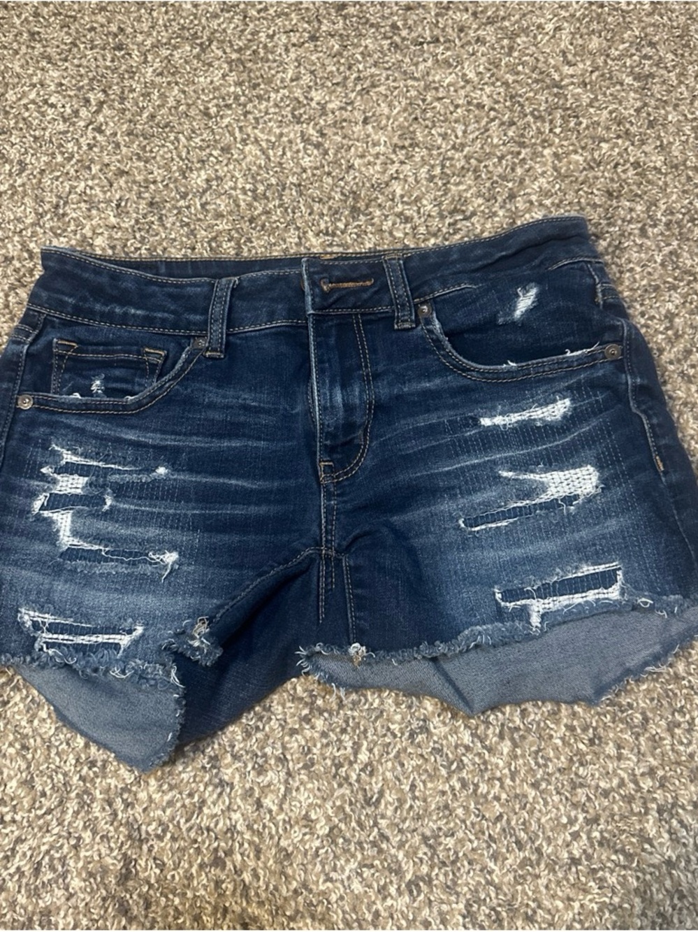 American Eagle Outfitters Dark Blue Distressed Denim Shorts